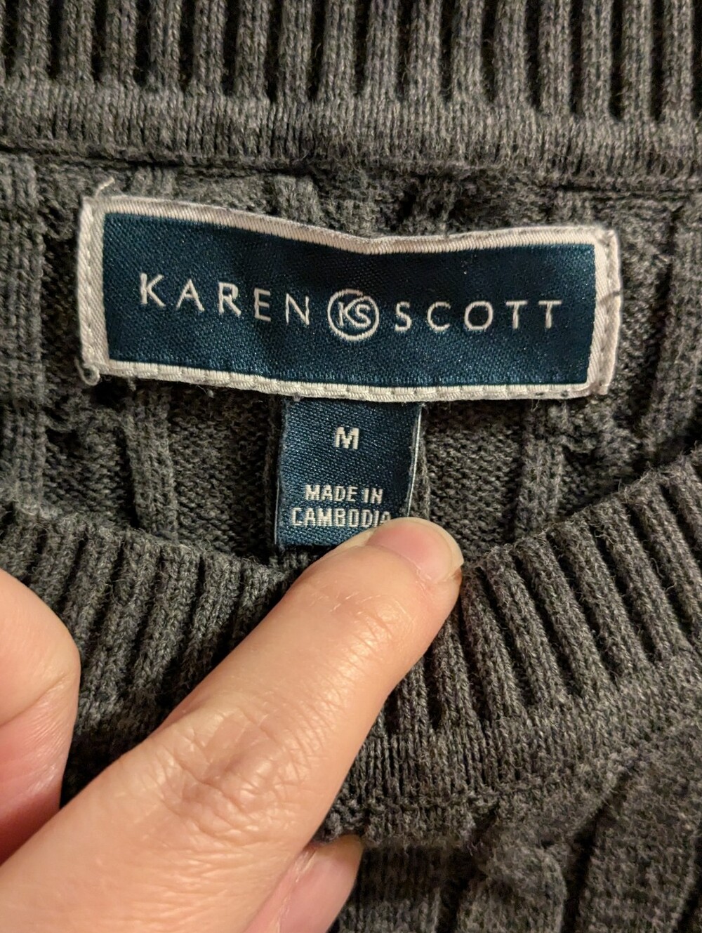 Karen Scott Textured Cable Knit Grey Sweater - Picture 2 of 3